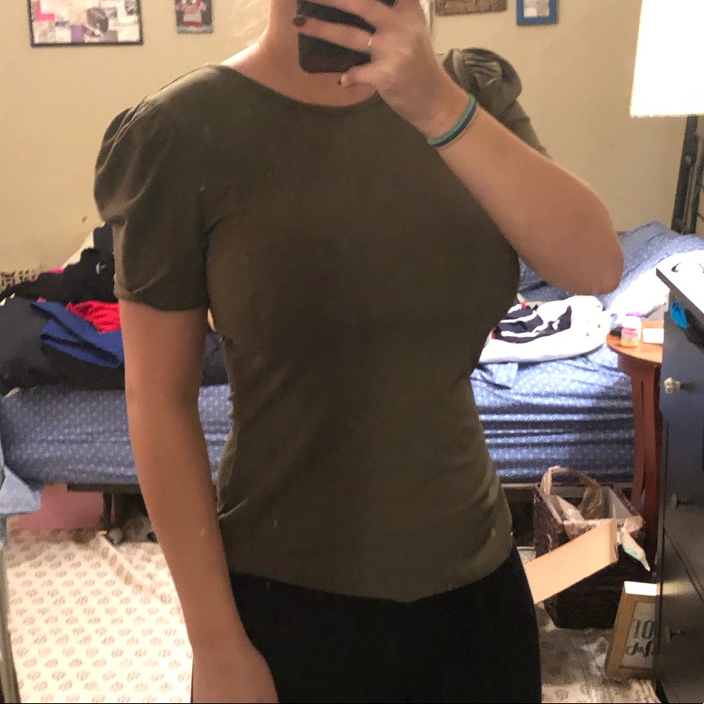 Olive green puff sleeve top